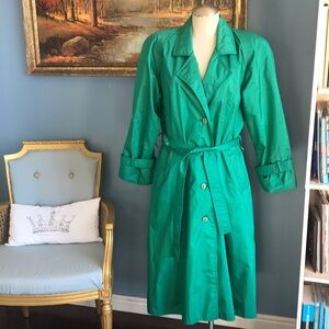 Y2K Vintage London Towne emerald green lightweight double breasted trench coat